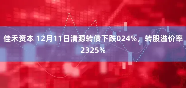 佳禾资本 12月11日清源转债下跌024%,转股溢价率2325%